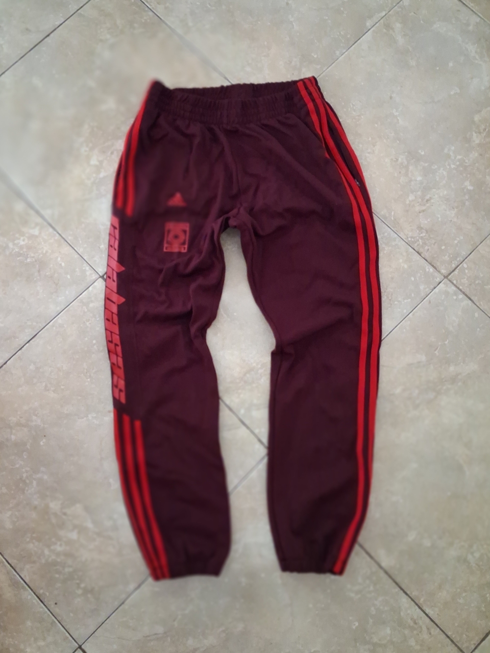 Yeezy Adidas Calabasas Burgundy Track Pants with Red Side Stripes